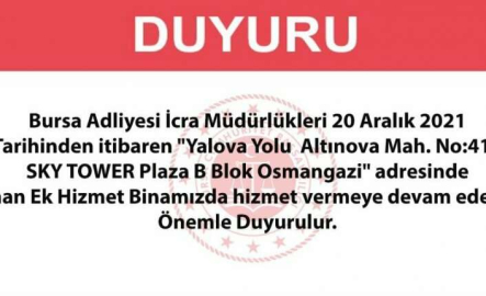 Bursa İcra Müdürlükleri taşınıyor