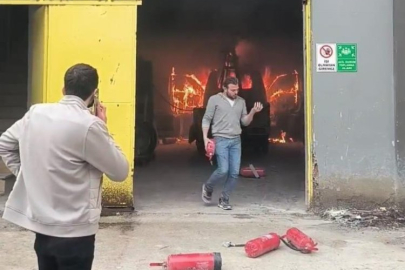 Bursa'da cam imalathanesinde panik anları! Alev alev yandı