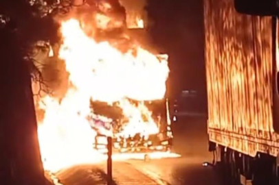 Bursa'da  arıza yapan tır alev topuna döndü