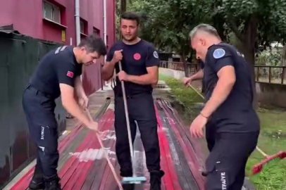 Bursa'da  yangın savaşçılarının ekipman temizliği de takdir topladı