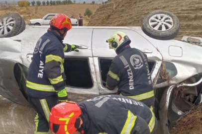 Yoldan çıkan otomobil takla attı; 2 yaralı