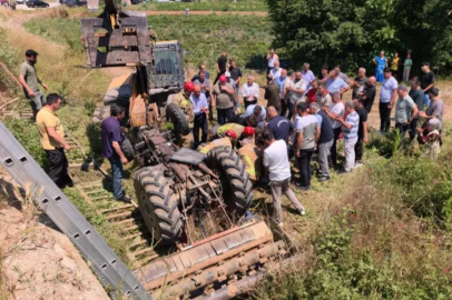 Bursa'da kontrolden çıkan traktör köprüden uçtu