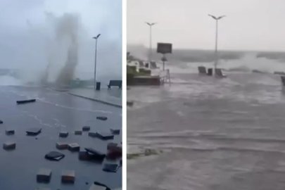Bursa'da sağanak yağışlar deniz ve karayı birleştirdi