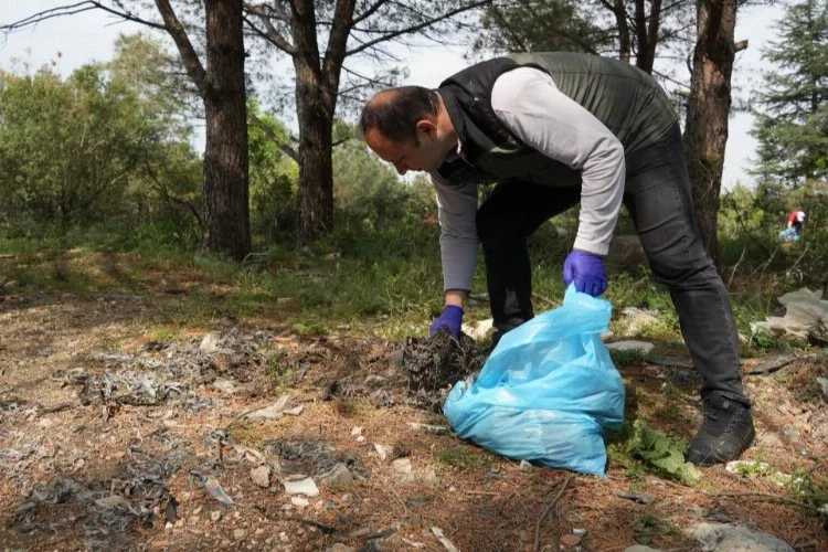 Bursa'da ormana atılan çöpler tek tek toplandı