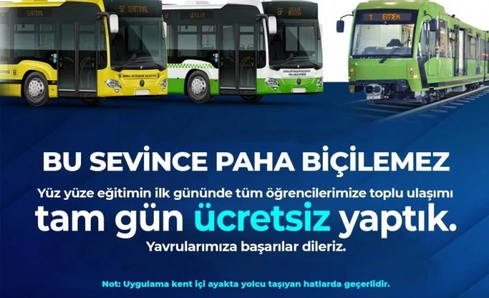 Bursa'da 6 Eylül'de ulaşım öğrencilere ücretsiz