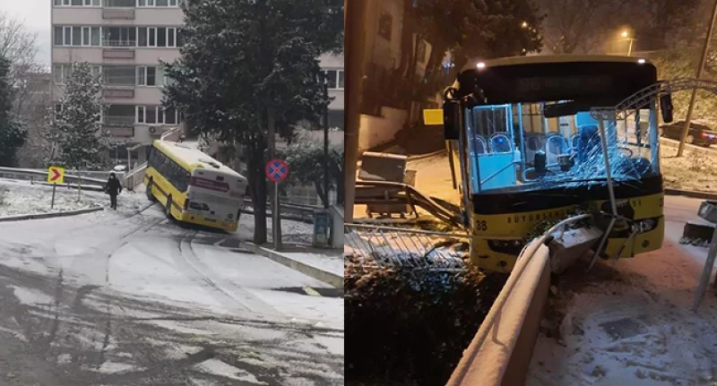Bursa'da belediye otobüsü bariyere saplandı