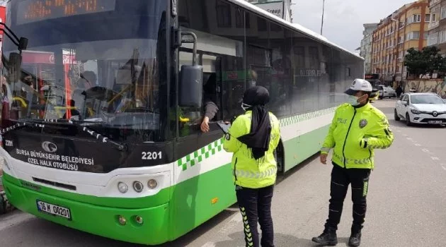Bursa'daki toplu taşımalara korona virüs denetimi