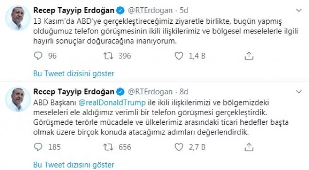 Cumhurbaşkanı Erdoğan: ABD Başkanı ile verimli bir telefon görüşmesi gerçekleştirdik