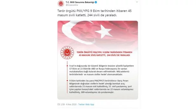 MSB: PKK/YPG 9 Ekim'den bu yana 45 sivili katletti