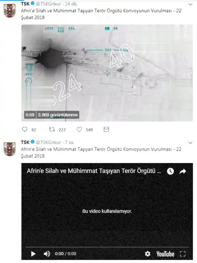 TSK'nın Hamlesinin Ardından Youtube, Terör Konvoyunun Vurulma Anını Yeniden Yayınladı