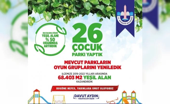 Yenişehir'de kişi başına düşen yeşil alan yüzde 50 arttı